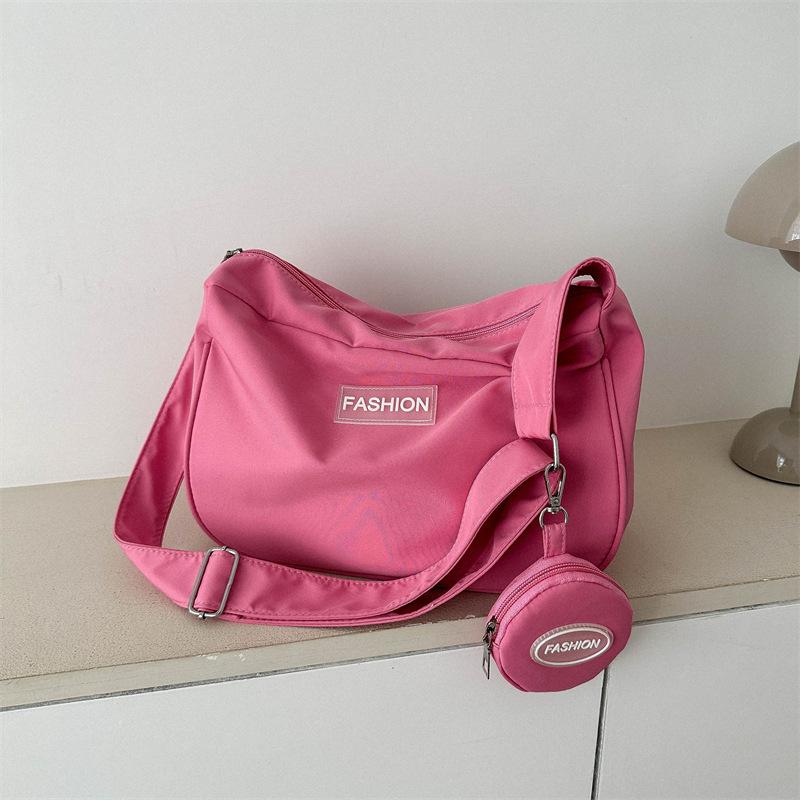 2024 Новая школьная сумка для женщин, японская, большая вместимость, однотонная холщовая сумка, сумка через плечо розовый