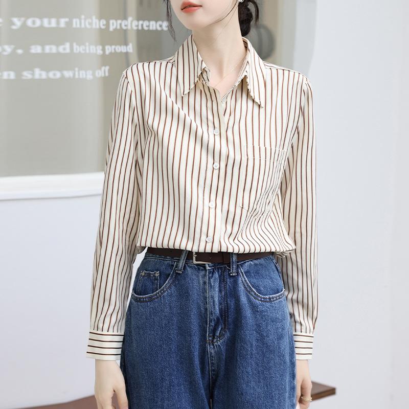 Brand Women s Casual Long Sleeve Striped Shirt - French Coffee Color, Spring 2026 Niche Design L
Brand Women s Casual Long Sleeve Striped Shirt - French Coffee Color, Spring 2026 Niche Design L