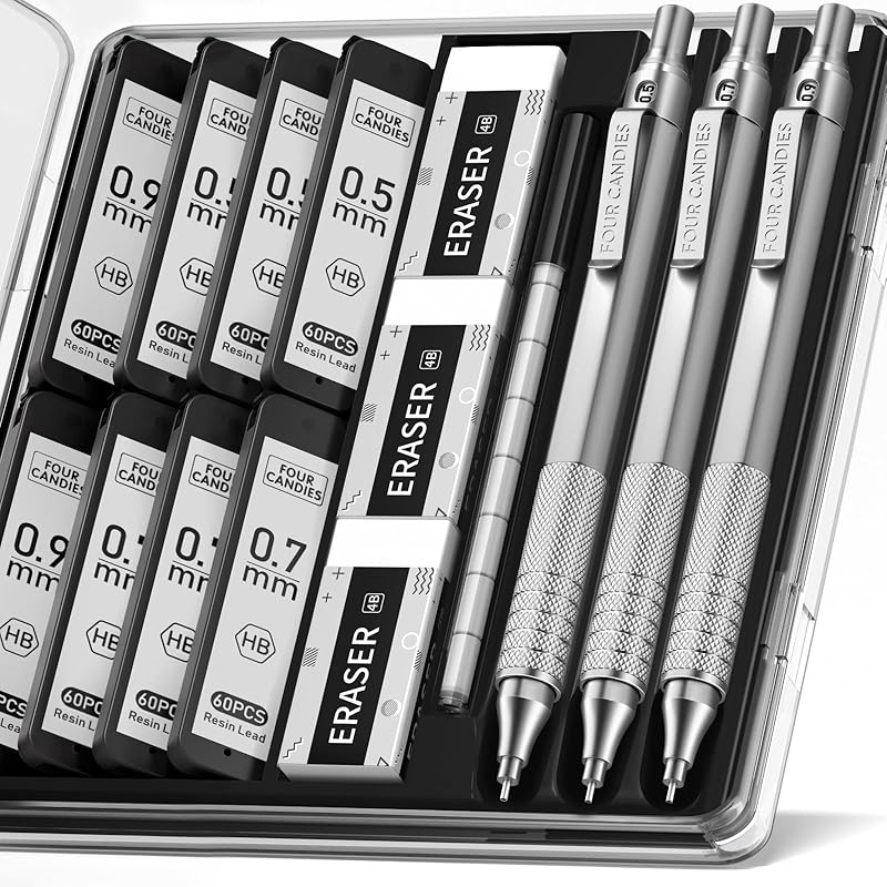 Four Candies 0.5&0.7&0.9mm mechanical pencil set With case 3 metal artist pencils 480 HB shear cores With eraser engineer art lighting stationery set
Four Candies 0.5&0.7&0.9mm mechanical pencil set With case 3 metal artist pencils 480 HB shear cores With eraser engineer art lighting stationery set