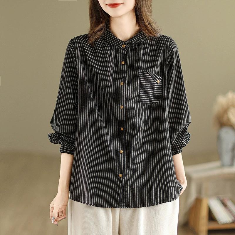 Literary Cotton and Linen Striped Long-sleeved Shirt Women Loose Large Size Blouse Loose and Thin Shirt Women S чорний
Literary Cotton and Linen Striped Long-sleeved Shirt Women Loose Large Size Blouse Loose and Thin Shirt Women S чорний