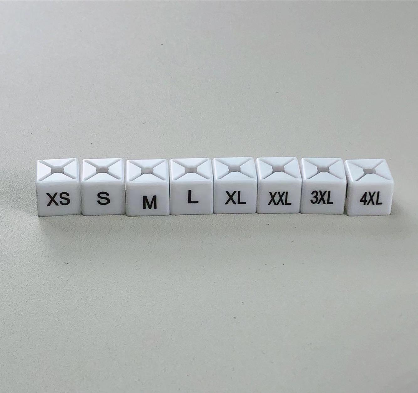 Clothing Size Tag Rings: Four-Sided Black Text on White – S, M, L, XL
Clothing Size Tag Rings: Four-Sided Black Text on White – S, M, L, XL