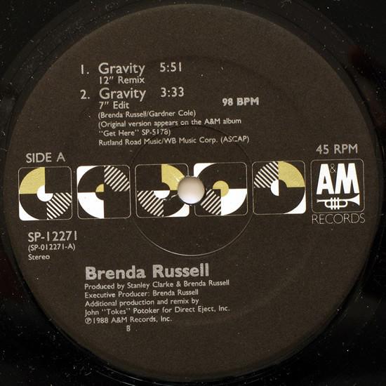 12inch Record BRENDA RUSSELL - Gravity SP12271 A&M Records 1988 US Dance & Electronica Used
12inch Record BRENDA RUSSELL - Gravity SP12271 A&M Records 1988 US Dance & Electronica Used
