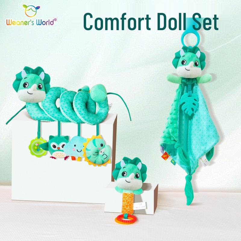 Weaners World Dinosaur Newborn Soothing Set: Doll, Rattle, Car Hanging & Full Moon Gift Box.
Weaners World Dinosaur Newborn Soothing Set: Doll, Rattle, Car Hanging & Full Moon Gift Box.