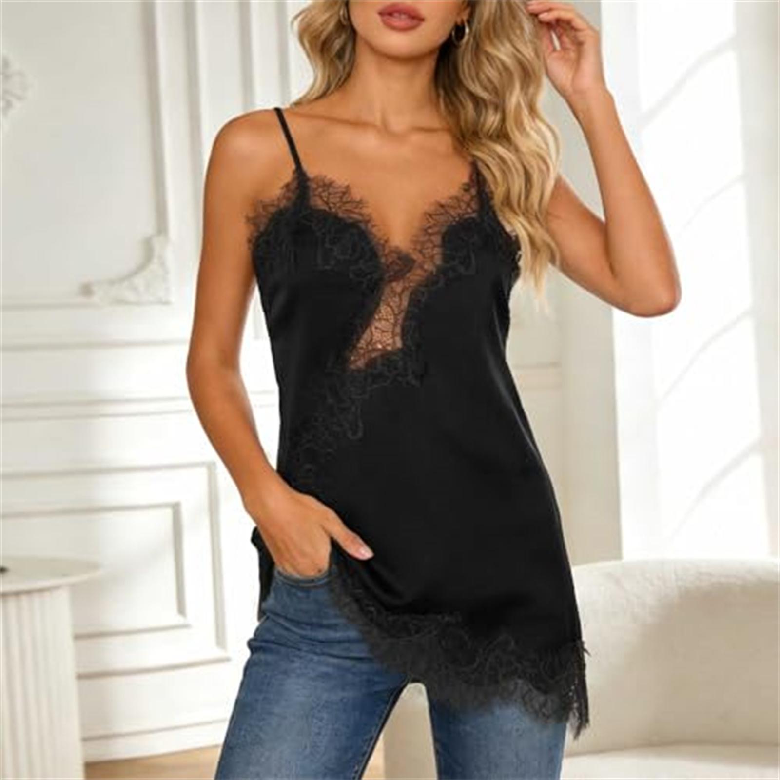Womens Sleeveless V Neck Lace Trim Camisole Top Adjustable Spaghetti Strap Casual Loose Fit Tank Blouse for Summer L чорний
Womens Sleeveless V Neck Lace Trim Camisole Top Adjustable Spaghetti Strap Casual Loose Fit Tank Blouse for Summer L чорний