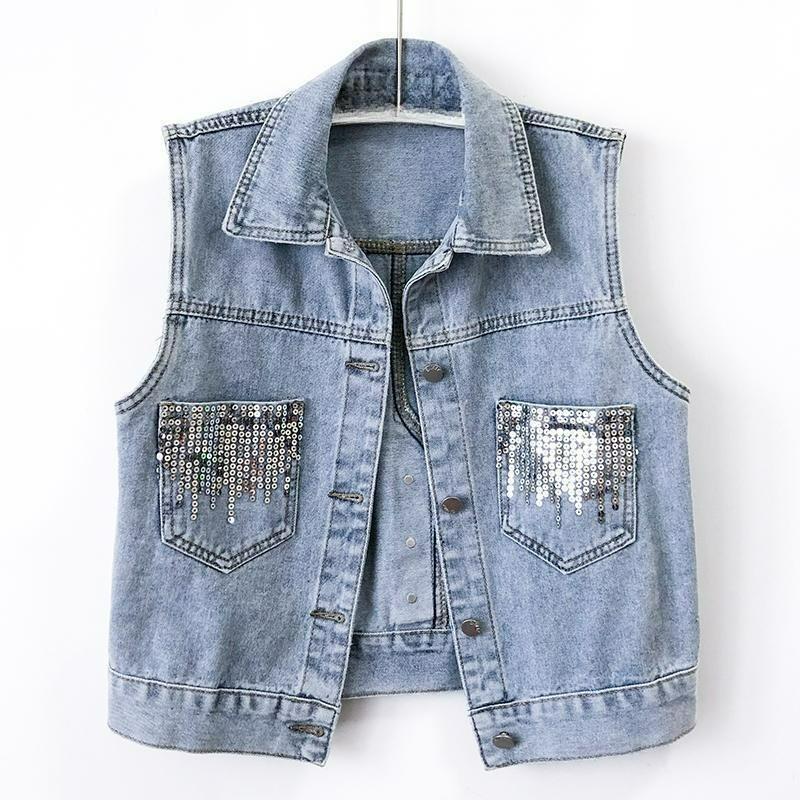 Fashion Sequined Plus Size Denim Vest Women s Vest Jacket Fat Sister Spring and Autumn Short Vest S синій
Fashion Sequined Plus Size Denim Vest Women s Vest Jacket Fat Sister Spring and Autumn Short Vest S синій