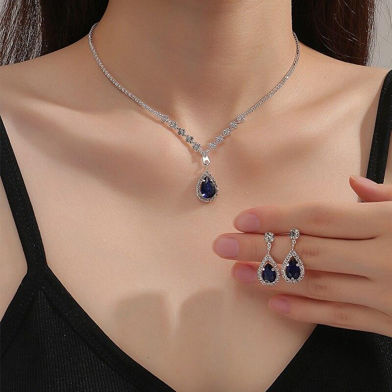 2 Pcs Set Blue Crystal Stone Denpent Necklace Bracelet With Dazzling Cubic Zircon Romantic Daily Wear Jewelry Girl Gift
2 Pcs Set Blue Crystal Stone Denpent Necklace Bracelet With Dazzling Cubic Zircon Romantic Daily Wear Jewelry Girl Gift