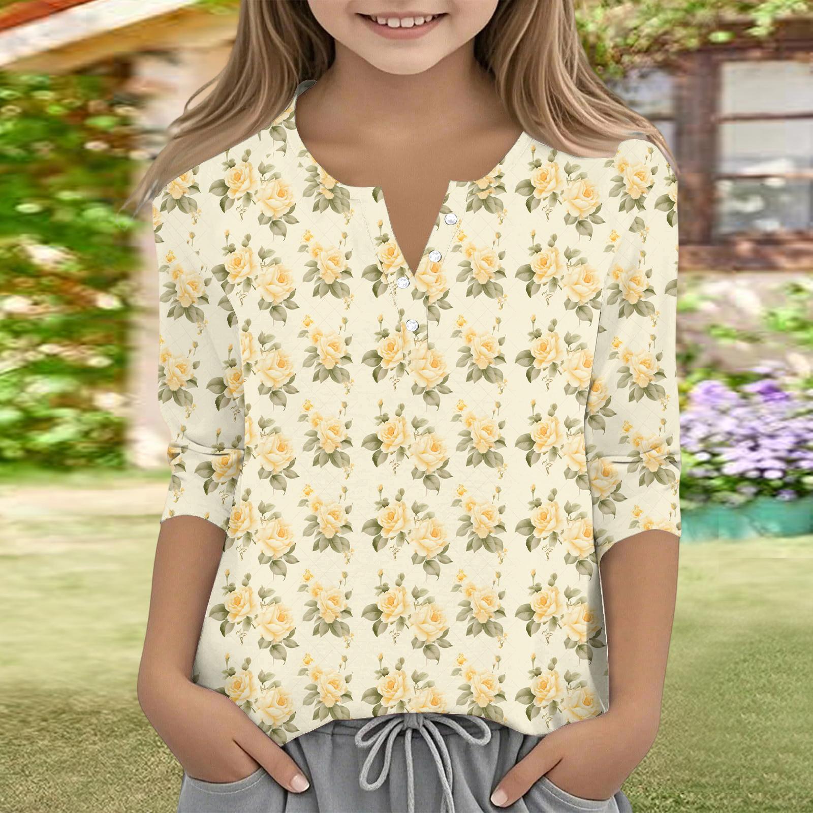 Print Tops For Youth Girls V Neck Button 3/4 Sleeves T-Shirts Trendy Tops Outfit Tees 160 жовтий
Print Tops For Youth Girls V Neck Button 3/4 Sleeves T-Shirts Trendy Tops Outfit Tees 160 жовтий