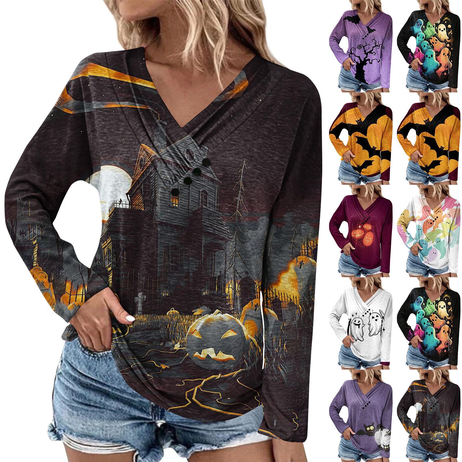 Long Sleeve Blouses For Women Casual V Neck Button Down Shirt Halloween Print Blouse Tops Loose Fit Fall Shirt Top
Long Sleeve Blouses For Women Casual V Neck Button Down Shirt Halloween Print Blouse Tops Loose Fit Fall Shirt Top