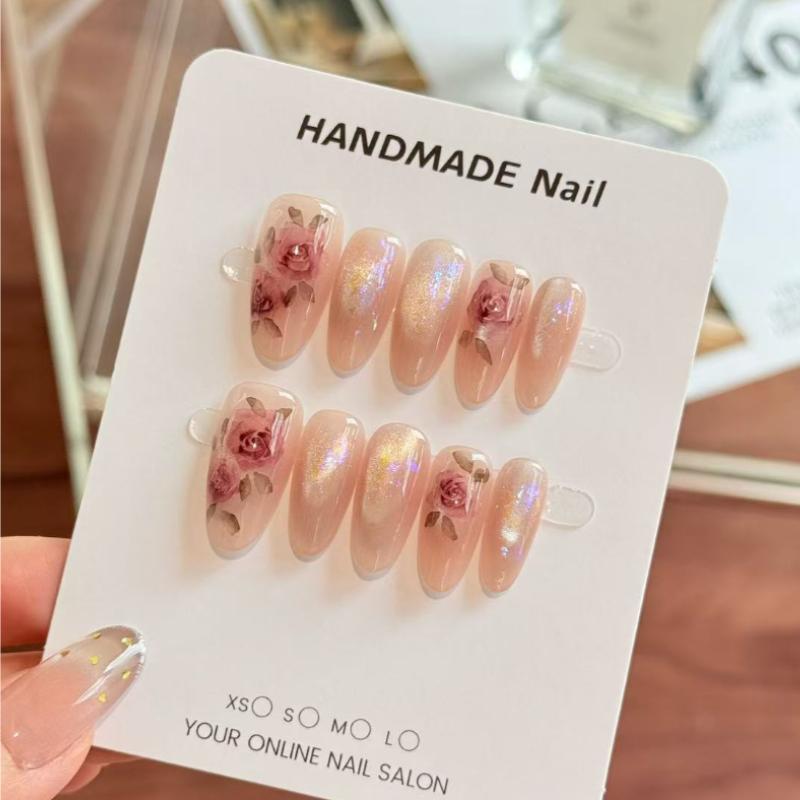 10Pcs Nude Pink Press On Nails - Hand-Painted Rose & Holographic Fake Nails XS
10Pcs Nude Pink Press On Nails - Hand-Painted Rose & Holographic Fake Nails XS
