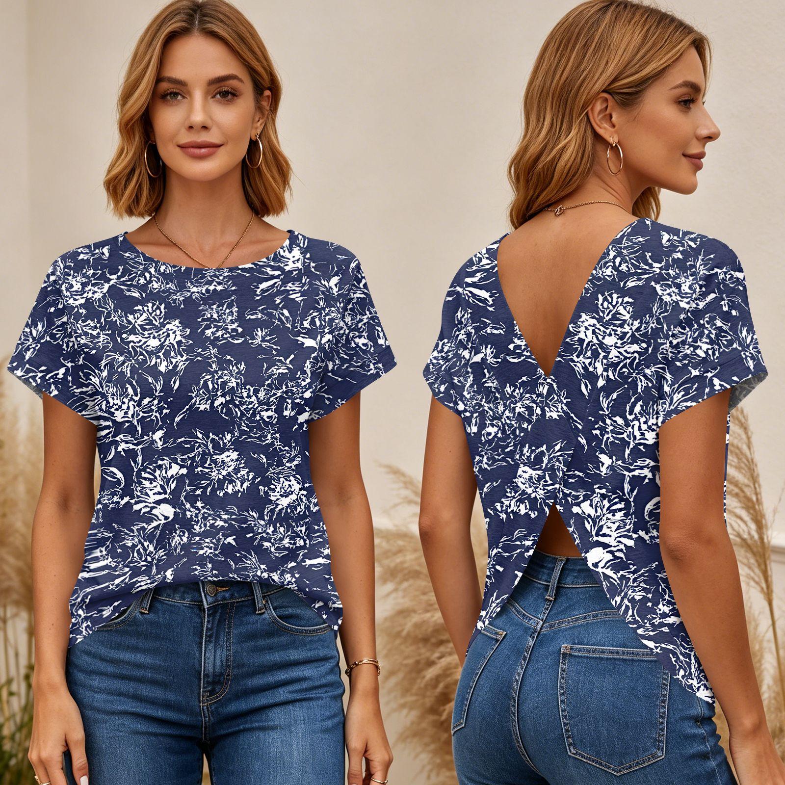 Women s Floral Print Short Sleeve T Shirt Cross Back Open Back Top Lightweight Casual Summer Tee L тёмно-синий
Women s Floral Print Short Sleeve T Shirt Cross Back Open Back Top Lightweight Casual Summer Tee L тёмно-синий