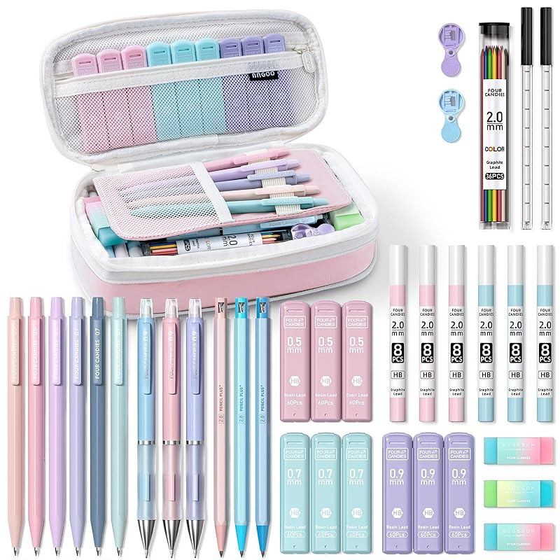 Four Candies mechanical pencil and pencil case set - pink
Four Candies mechanical pencil and pencil case set - pink