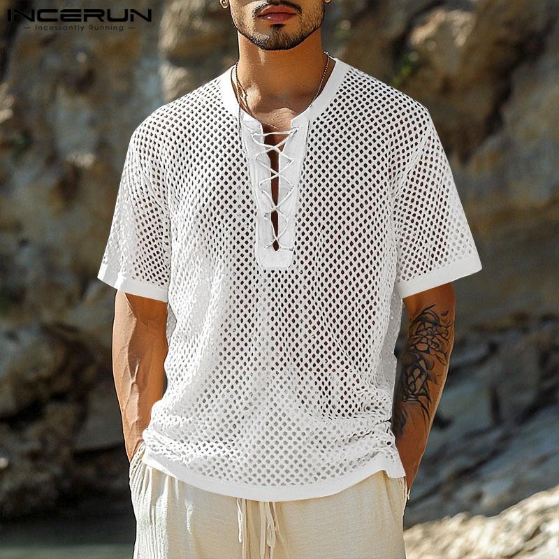 INCERUN Men Lace-up Neck Short Sleeve Hollow Out Mesh Sheer Beach T-shirts Tops 5XL абрикосовий
INCERUN Men Lace-up Neck Short Sleeve Hollow Out Mesh Sheer Beach T-shirts Tops 5XL абрикосовий