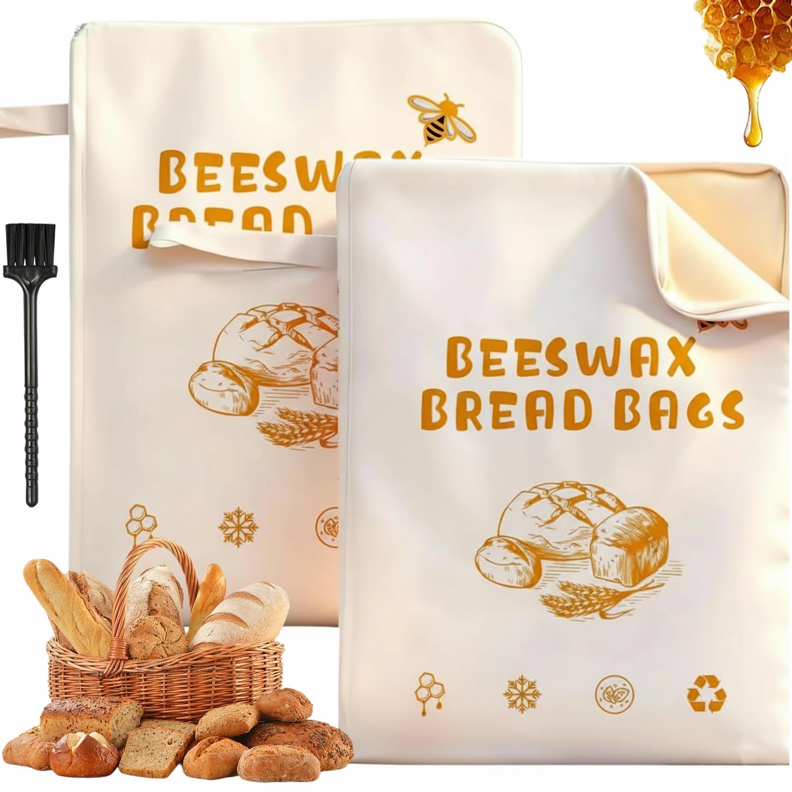 Extra Large Beeswax Bread Bags with Natural Beeswax, Wide Zipper Access Cotton Beeswaxs Bread Bag, Reusable Bread Storage Bags for Sourdough
Extra Large Beeswax Bread Bags with Natural Beeswax, Wide Zipper Access Cotton Beeswaxs Bread Bag, Reusable Bread Storage Bags for Sourdough
