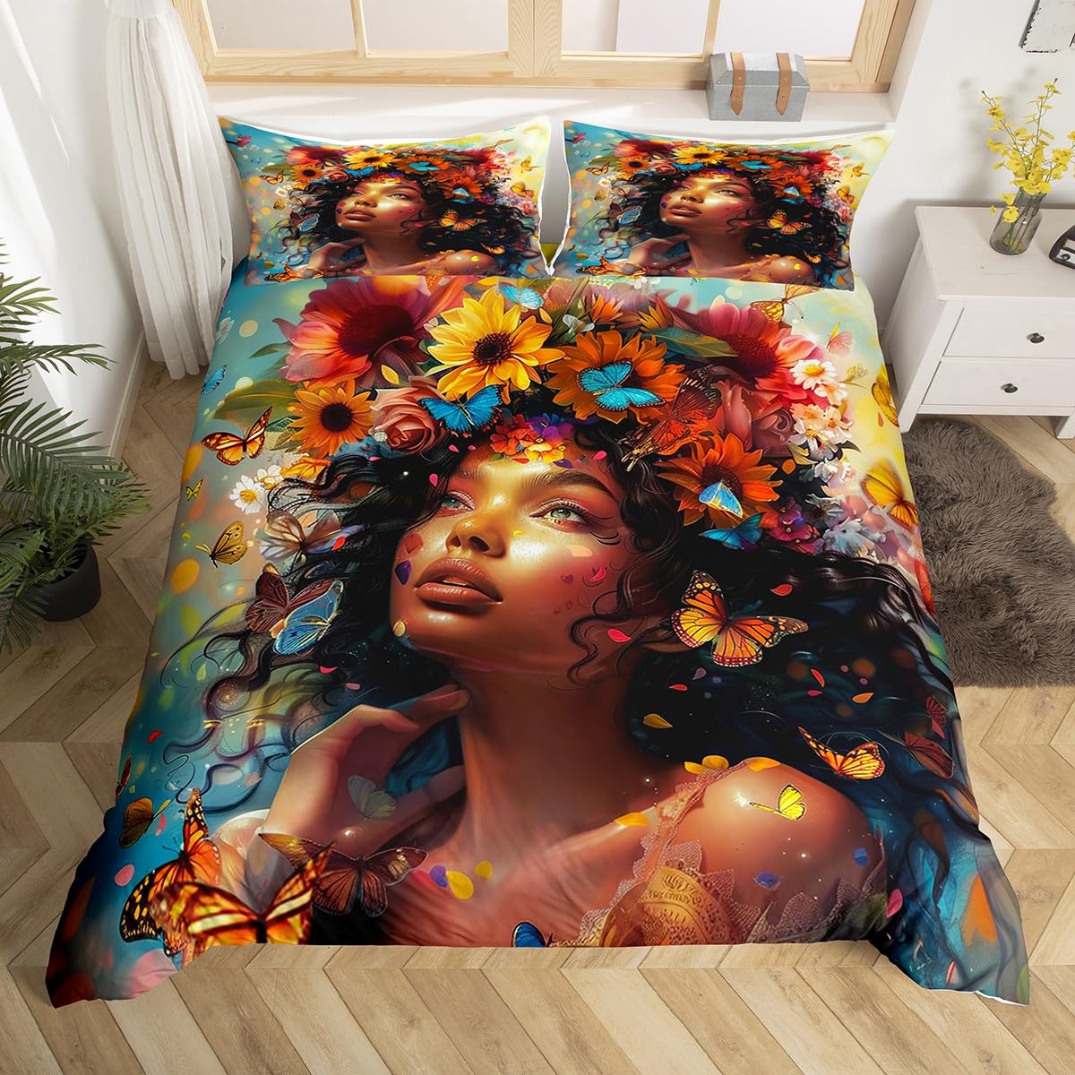 Fantasy Black Girl Duvet Cover Sets for Kids Girls Women Teens Lightweight Quilt Covers African American Black Girl Bedding Sets US Queen(228x228cm)
Fantasy Black Girl Duvet Cover Sets for Kids Girls Women Teens Lightweight Quilt Covers African American Black Girl Bedding Sets US Queen(228x228cm)