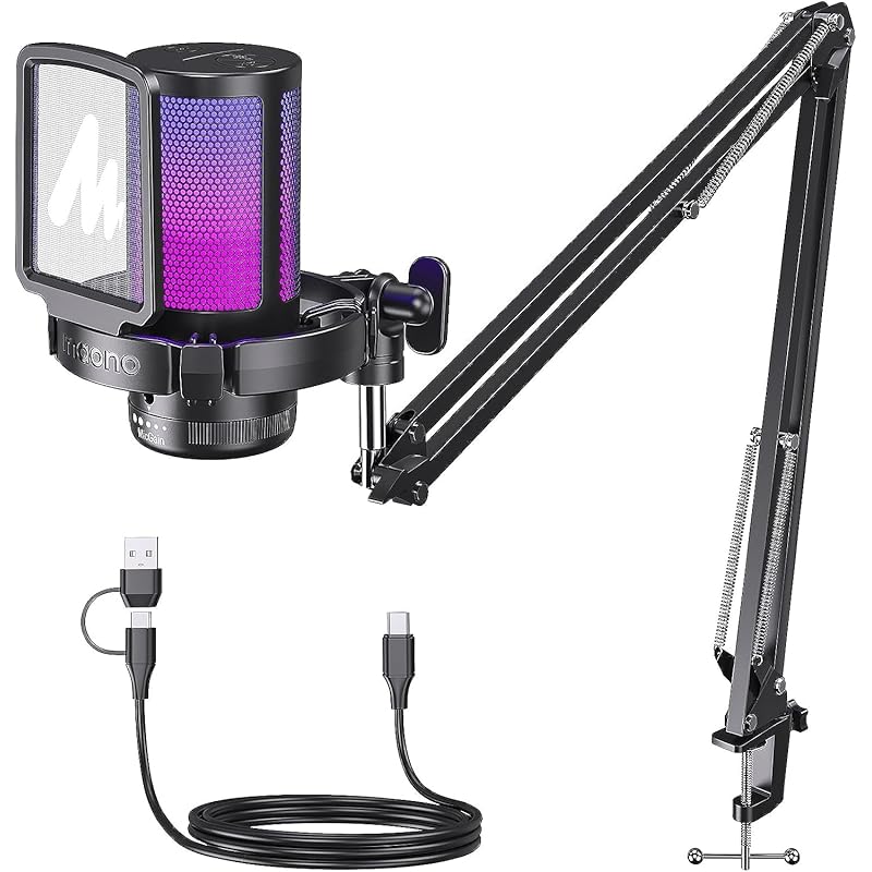 MAONO USB condenser microphone gaming microphone PC microphone set noise canceling mute button unidirectional RGB lighting volume control Plug and
MAONO USB condenser microphone gaming microphone PC microphone set noise canceling mute button unidirectional RGB lighting volume control Plug and