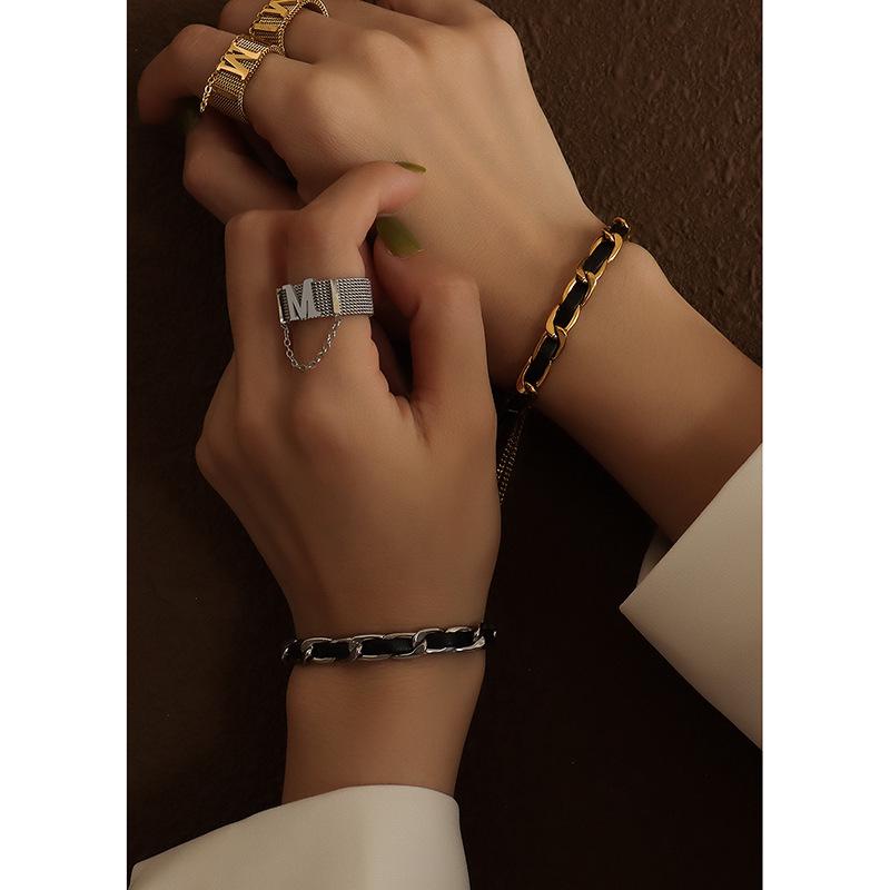 French Luxurious Adjustable Leather Cord Bracelet with Non-Fading Beads and Titanium Steel Chain
French Luxurious Adjustable Leather Cord Bracelet with Non-Fading Beads and Titanium Steel Chain