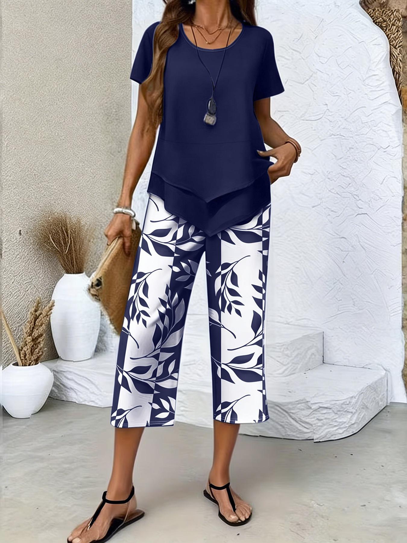 Light Blue Short Sleeve Two Piece Set with Cropped Top and Printed Pants XXL Темно-синій
Light Blue Short Sleeve Two Piece Set with Cropped Top and Printed Pants XXL Темно-синій
