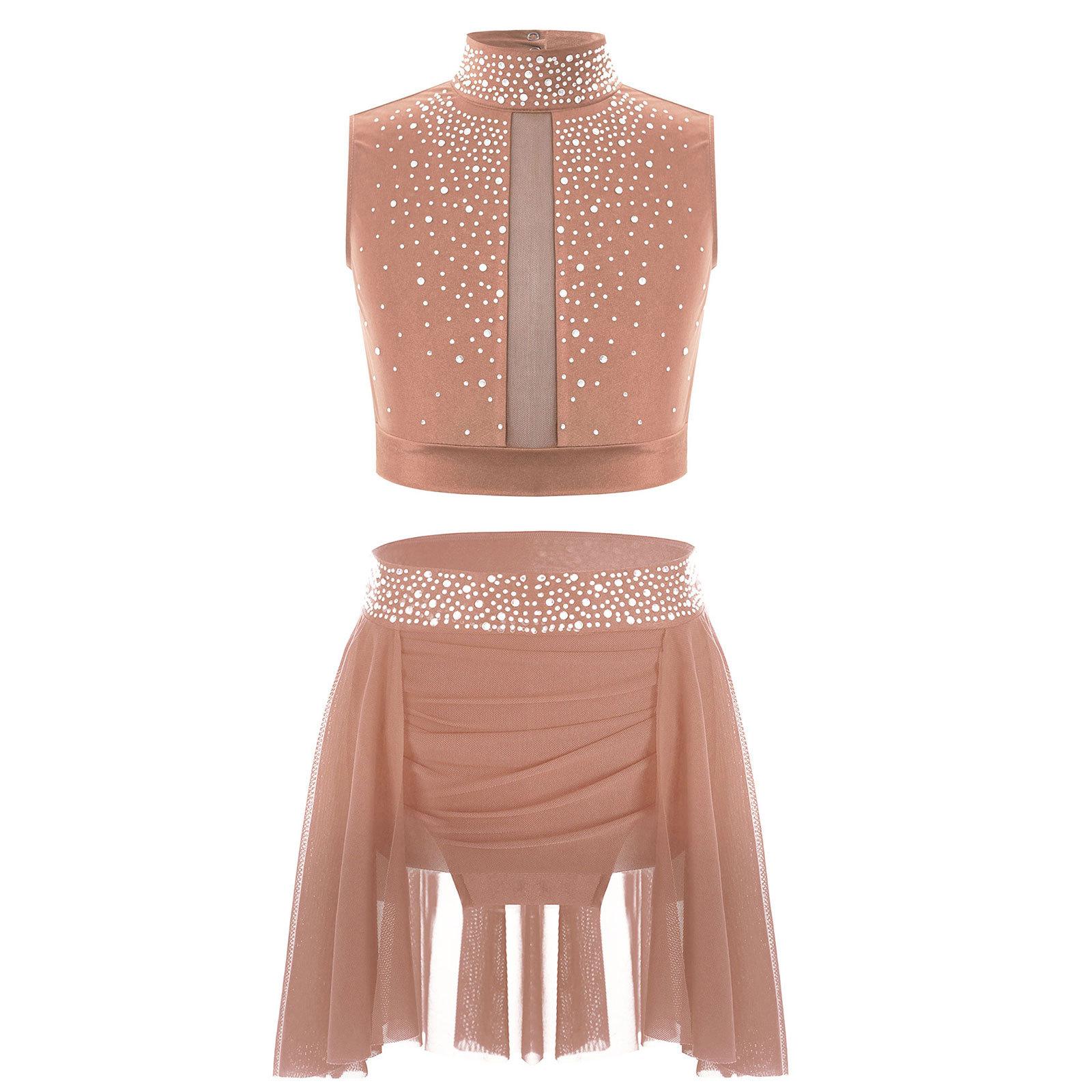 Girls Dance Performance Outfit Mock Neck Sleeveless Keyhole Back Shiny Rhinestones Crop Top Skirt 5-6 Years
Girls Dance Performance Outfit Mock Neck Sleeveless Keyhole Back Shiny Rhinestones Crop Top Skirt 5-6 Years
