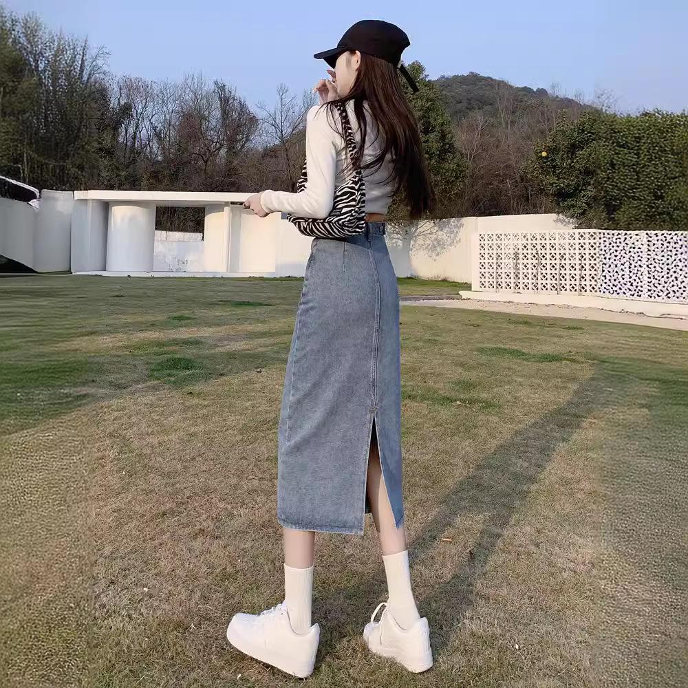 2024 Женская розовая джинсовая юбка А-силуэта с высокой талией — облегающая, легкая, летний стиль с небольшим разрезом XXL