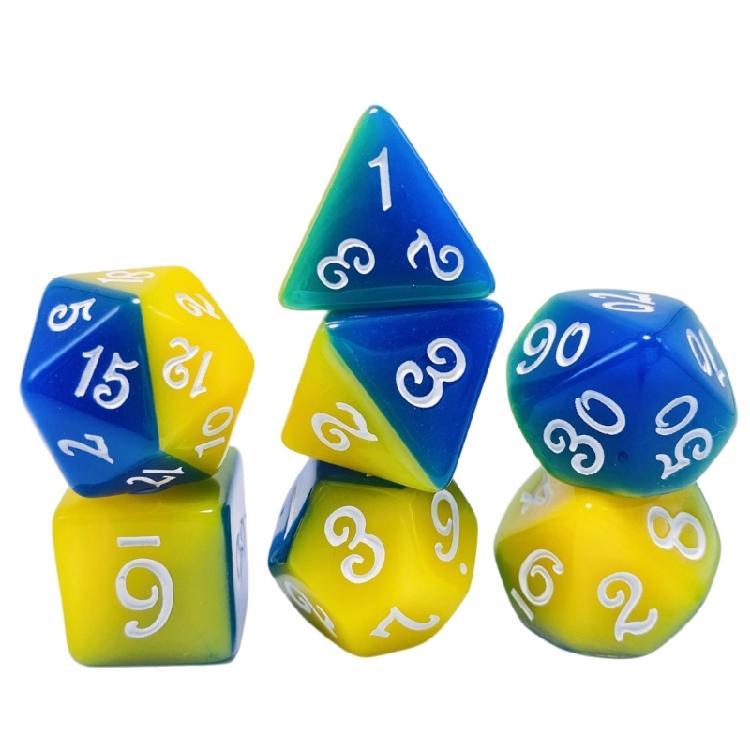7 Pcs Polyhedral Dices Multi-Sided Acrylic Dices Double Color Game Dices жовтий/синій
7 Pcs Polyhedral Dices Multi-Sided Acrylic Dices Double Color Game Dices жовтий/синій