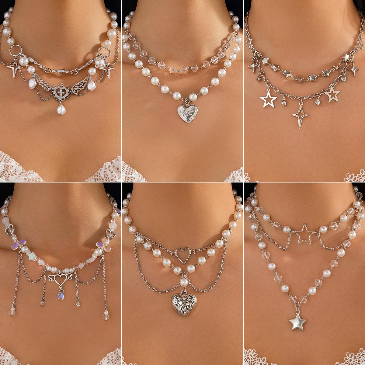 Sweet and cool love pentagram pendant, fringed necklace, pastoral imitation pearl gothic jewelry for women
Sweet and cool love pentagram pendant, fringed necklace, pastoral imitation pearl gothic jewelry for women