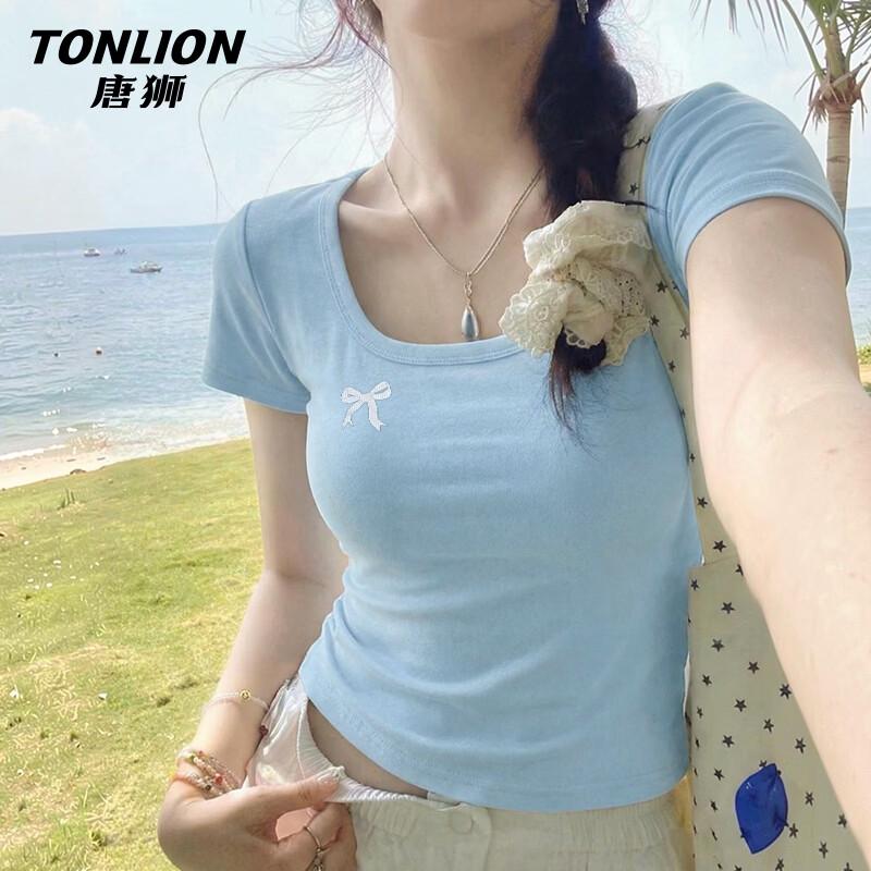 TonLion Women s U-Neck Cropped Slim Fit T-Shirt with Bowknot Pattern L
TonLion Women s U-Neck Cropped Slim Fit T-Shirt with Bowknot Pattern L
