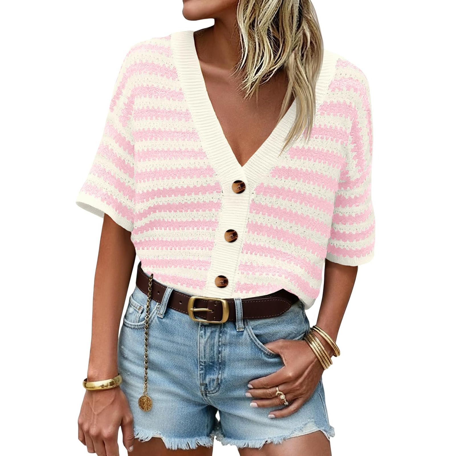 Womens Spring Tops Striped Button Down V Neck Knit Blouse Summer Shirts for Women Casual Short Sleeve Pullover Womens Summer Shirts M розовый
Womens Spring Tops Striped Button Down V Neck Knit Blouse Summer Shirts for Women Casual Short Sleeve Pullover Womens Summer Shirts M розовый