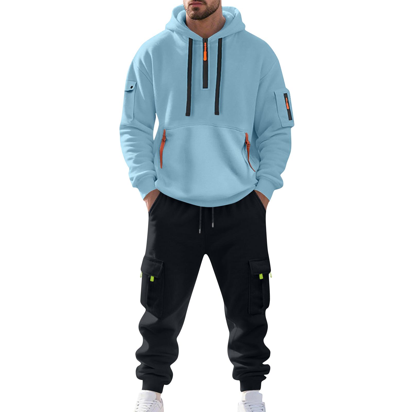 Men s Solid Color Casual Suit Loose Sports Hooded Sweatshirt With Pockets Multi Pocket Overalls Suit XXXL небо синє кольору
Men s Solid Color Casual Suit Loose Sports Hooded Sweatshirt With Pockets Multi Pocket Overalls Suit XXXL небо синє кольору