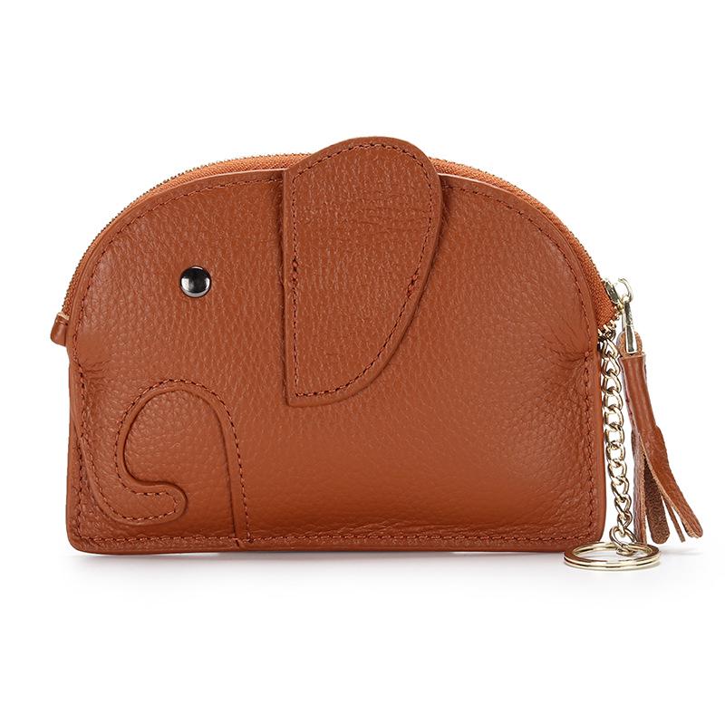 Женский мини-кошелек для монет из коровьей кожи высшего качества с брелоком в виде слона - Милый, в японском стиле, из натуральной кожи, супертонкий