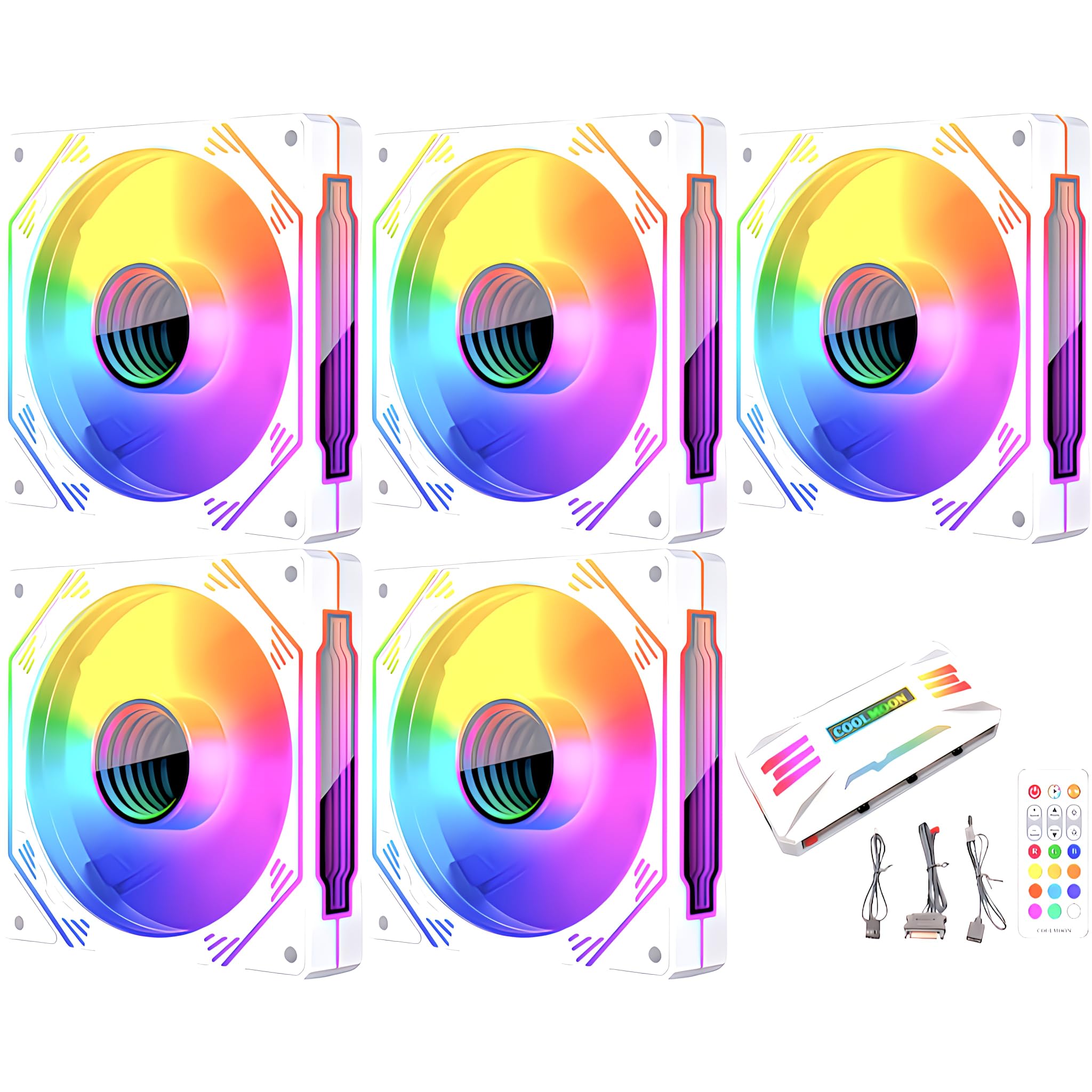 COOLMOON HiFrost PC Case Fan Set of 5 120mm 4pin PWM LED ARGB 5v 3pin Hub with Controller Remote Control Color Changeable Rotation Speed Changeable білий
COOLMOON HiFrost PC Case Fan Set of 5 120mm 4pin PWM LED ARGB 5v 3pin Hub with Controller Remote Control Color Changeable Rotation Speed Changeable білий