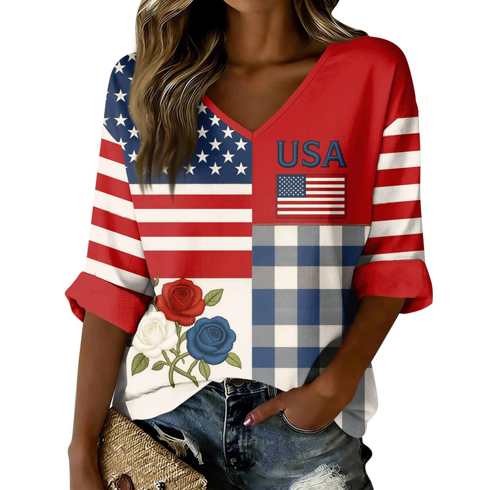 Women V Neck Long Sleeve Top with USA Flag and Floral Print Loose Fit Blouse Casual Pullover Shirt for Everyday Wear L
Women V Neck Long Sleeve Top with USA Flag and Floral Print Loose Fit Blouse Casual Pullover Shirt for Everyday Wear L