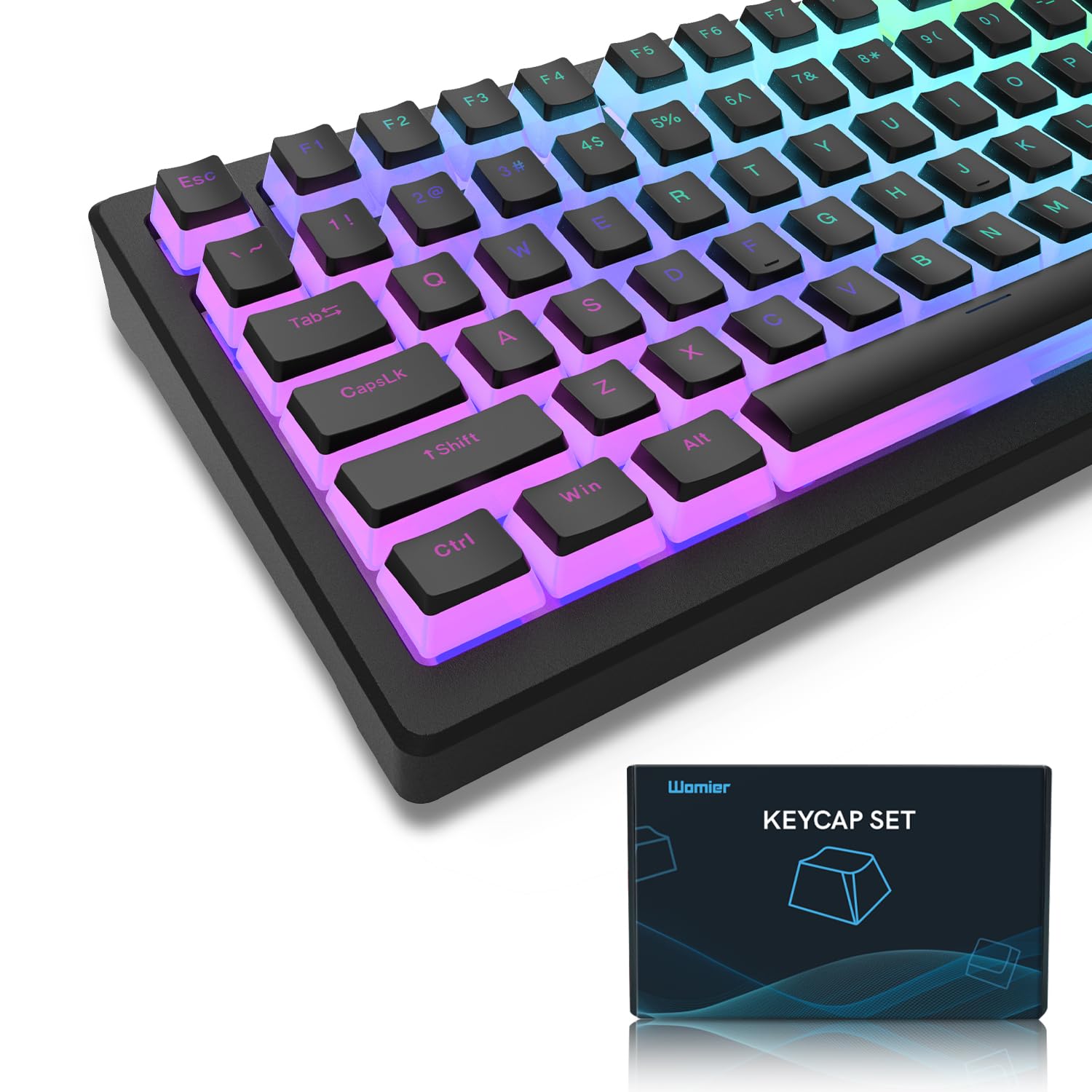 Womier Print PBT Keycaps 165 Key Set Custom Keycap Set OEM Profile Compatible with Keyboards Black Keycaps, Shine-Through 100%, 75%, 65%, 60% - чорний
Womier Print PBT Keycaps 165 Key Set Custom Keycap Set OEM Profile Compatible with Keyboards Black Keycaps, Shine-Through 100%, 75%, 65%, 60% - чорний