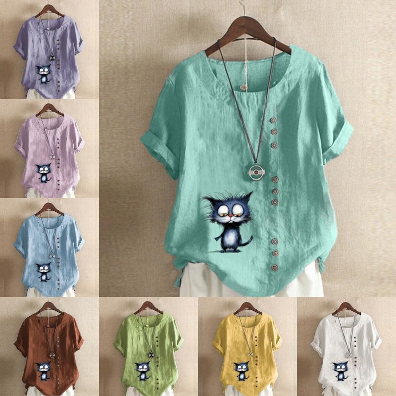 Women s Fashion Blue Cat Prined Short Sleeve T-shirt Loose Cotton Shirt Casual Loose Summer Blouse Tops Plus Size 5XL білий
Women s Fashion Blue Cat Prined Short Sleeve T-shirt Loose Cotton Shirt Casual Loose Summer Blouse Tops Plus Size 5XL білий