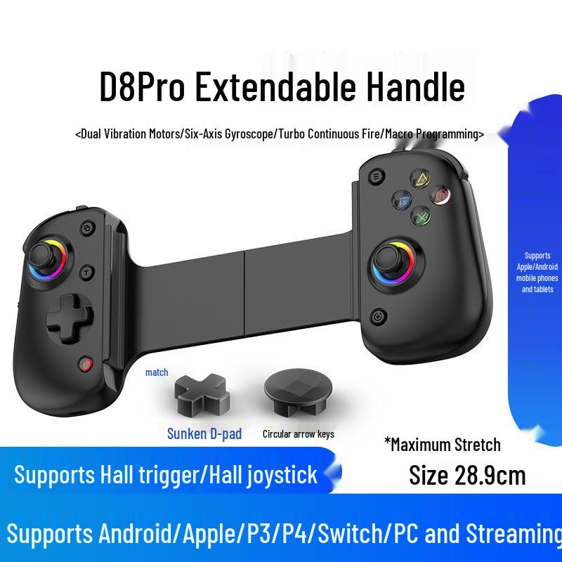 D8PRO Dual Hall Sensor Gaming Controller with Macro Programming for Android, iOS, PC, Switch, and PS4.
D8PRO Dual Hall Sensor Gaming Controller with Macro Programming for Android, iOS, PC, Switch, and PS4.