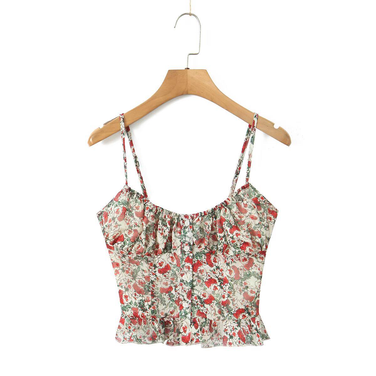 French Retro Floral Spaghetti Strap Backless Tank Top - Slim Fit, Semi-Elastic, Vacation Style Small
French Retro Floral Spaghetti Strap Backless Tank Top - Slim Fit, Semi-Elastic, Vacation Style Small