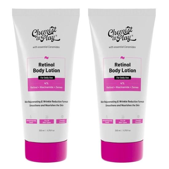 Chemist at Play Anti-Aging Body Lotion with 4% Retinol, Niacinamide | Skin Brightening Body Lotion for Dry | Nourshes Skin 200ml(Pack of 2)
Chemist at Play Anti-Aging Body Lotion with 4% Retinol, Niacinamide | Skin Brightening Body Lotion for Dry | Nourshes Skin 200ml(Pack of 2)