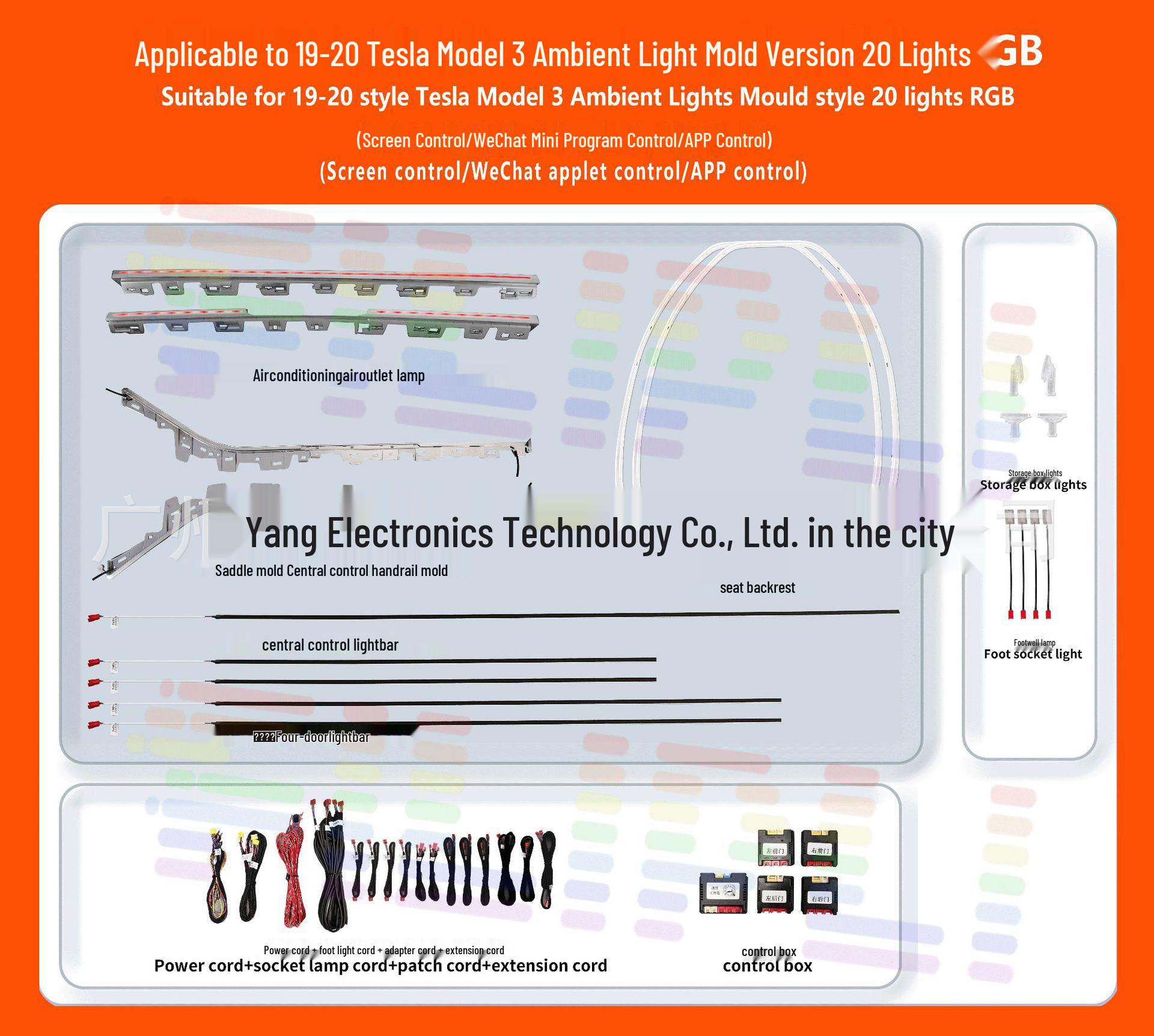 19-20 Tesla Model 3 RGB Ambient Light Kit - 20 Lights
19-20 Tesla Model 3 RGB Ambient Light Kit - 20 Lights