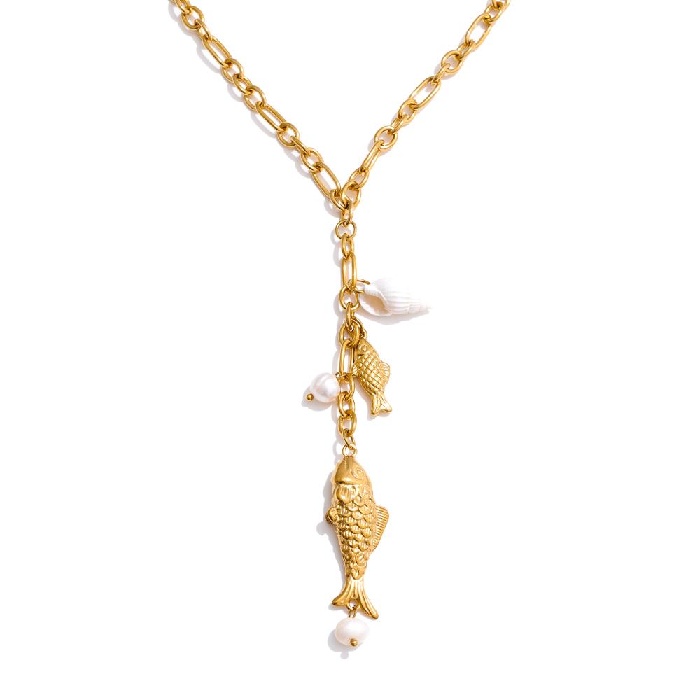 Yhpup Natural Pearls Shell Fish Pendant Chain Necklace 18K Golden PVD Plated Fashion Stainless Steel Charm Waterproof Jewelry
Yhpup Natural Pearls Shell Fish Pendant Chain Necklace 18K Golden PVD Plated Fashion Stainless Steel Charm Waterproof Jewelry