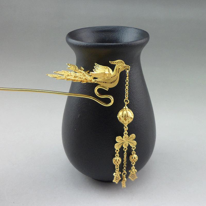 Yinxiu Qiancheng Original Handmade Sterling Silver 999 Gold-Plated Phoenix Hairpin for Hanfu or Cheongsam Wedding
Yinxiu Qiancheng Original Handmade Sterling Silver 999 Gold-Plated Phoenix Hairpin for Hanfu or Cheongsam Wedding
