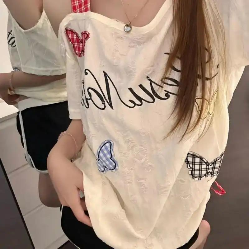 American Butterfly Embroidered Off-shoulder Short-sleeved T-shirt Premium Short-sleeved T-shirt for Women Summer New Loose Top 2XL білий
American Butterfly Embroidered Off-shoulder Short-sleeved T-shirt Premium Short-sleeved T-shirt for Women Summer New Loose Top 2XL білий