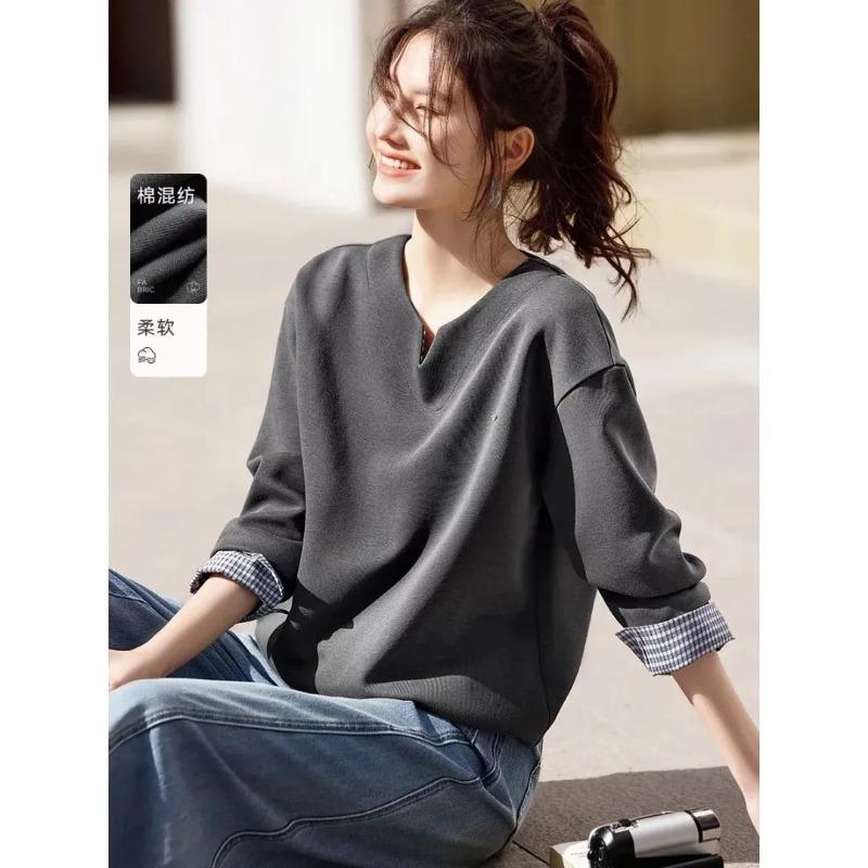 Women Gray V Neck Plaid Cuff Oversized Sweatshirt S серый
Women Gray V Neck Plaid Cuff Oversized Sweatshirt S серый