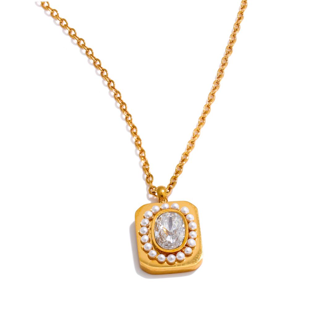 Yhpup Exquisite Pearls Zirconia Square Pendant Chic Necklace for Women Stainless Steel Popular Temperament Charm Jewelry Gift
Yhpup Exquisite Pearls Zirconia Square Pendant Chic Necklace for Women Stainless Steel Popular Temperament Charm Jewelry Gift