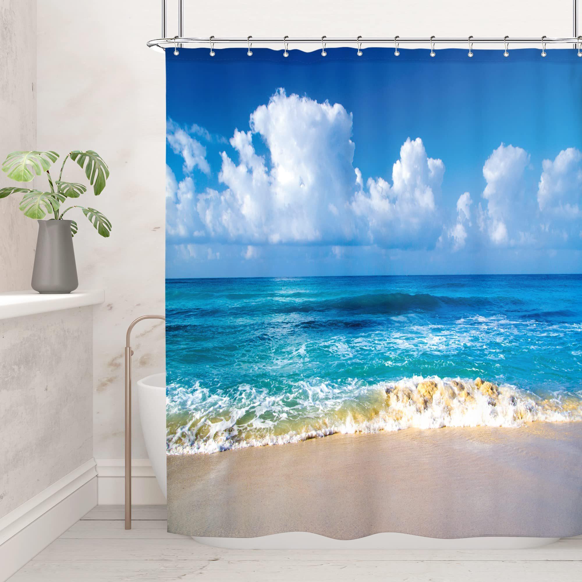 Tropical Beach Shower Curtain Blue Ocean Waves White Sand Sky Waterproof Bath Decor Summer Vacation Bathroom Curtains W60H190(CM)-1 Pcs
Tropical Beach Shower Curtain Blue Ocean Waves White Sand Sky Waterproof Bath Decor Summer Vacation Bathroom Curtains W60H190(CM)-1 Pcs