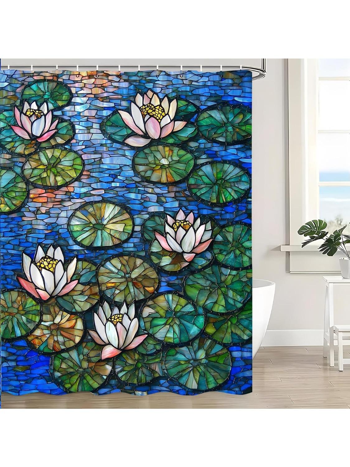 Stained Glass Shower Curtain Lotus Flower Green Leaves Pond Colorful Floral Nature Plant Modern Abstract Art Bath Curtain With W60H190(CM)-1 Pcs
Stained Glass Shower Curtain Lotus Flower Green Leaves Pond Colorful Floral Nature Plant Modern Abstract Art Bath Curtain With W60H190(CM)-1 Pcs