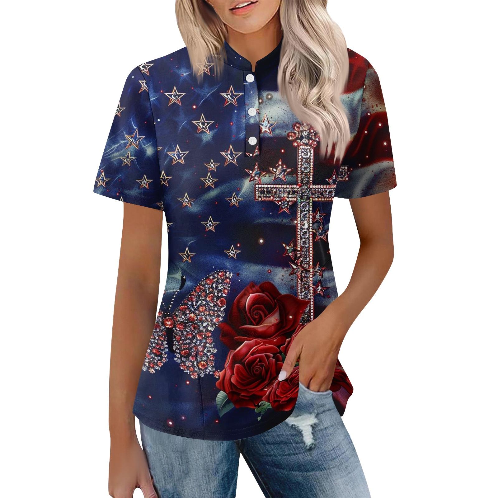 Women s Casual Polo Shirt Short Sleeve Loose Fit Button Up Top with Butterfly and Rose Print Suitable for Everyday Wear M
Women s Casual Polo Shirt Short Sleeve Loose Fit Button Up Top with Butterfly and Rose Print Suitable for Everyday Wear M