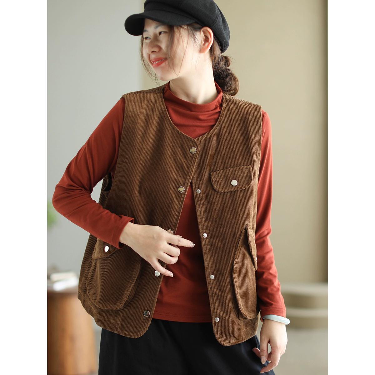 Dimanaf 2025 Новая короткая вельветовая безрукавка-жилет на осень, ретро-пальто на пуговицах, женская однотонная One Size
Dimanaf 2025 Новая короткая вельветовая безрукавка-жилет на осень, ретро-пальто на пуговицах, женская однотонная One Size