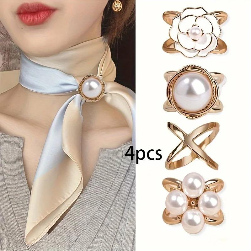 4 Pcs Elegant Golden Faux Pearl Scarf Clip Set - Multifunctional Metal Corner Knot and Ring Clip, for Safe,able Scarf Fixing
4 Pcs Elegant Golden Faux Pearl Scarf Clip Set - Multifunctional Metal Corner Knot and Ring Clip, for Safe,able Scarf Fixing