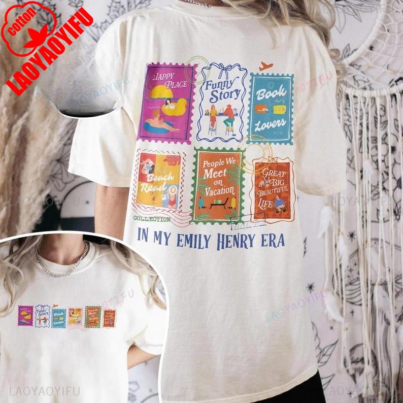 Эмили Генри Книжные штампы Хлопковая футболка Счастливое место Подарок для любителя книг для читателя романтики Графические футболки Y2k Топ Женская одежда S