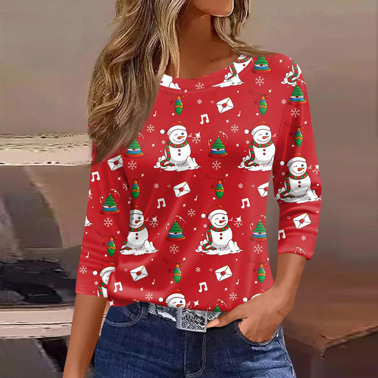 Женские топы, рубашка с семью рукавами, свободная футболка с круглым вырезом и принтом рождественского снеговика и елки XL красный
Женские топы, рубашка с семью рукавами, свободная футболка с круглым вырезом и принтом рождественского снеговика и елки XL красный