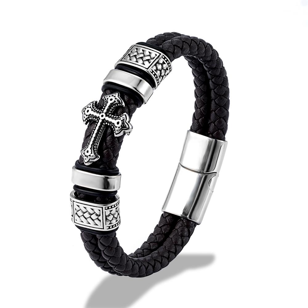 Vintage Punk Cross Genuine Leather Bracelet Classic Stainless Steel Double-layer Braid Bangles for Men Friend Gift 23cm кавовий
Vintage Punk Cross Genuine Leather Bracelet Classic Stainless Steel Double-layer Braid Bangles for Men Friend Gift 23cm кавовий
